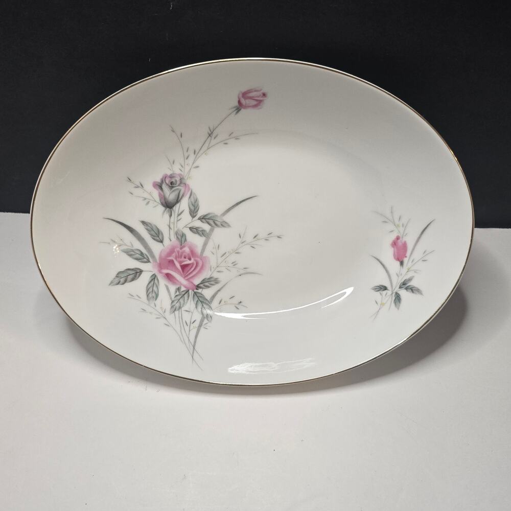 Golden Rose Japan Fine China Oval Vegetable Serving Bowl Pink Roses Gold Trim